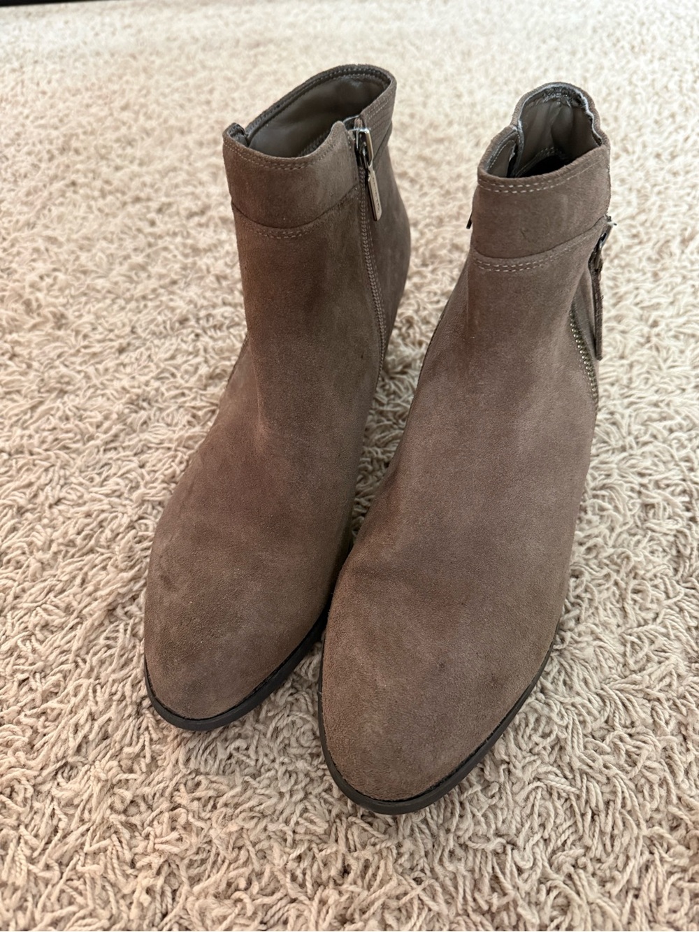 Blondo Taupe Suede Ankle Booties with Side Zip